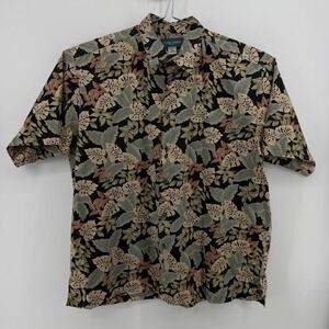 Cooke Street Aloha Shirt Mens XL Black Floral Cotton Monstera Leaf Button Down